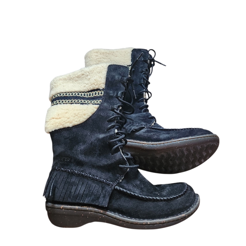 UGG Australia Shoreline Black Leather Tall Winter Boots 7